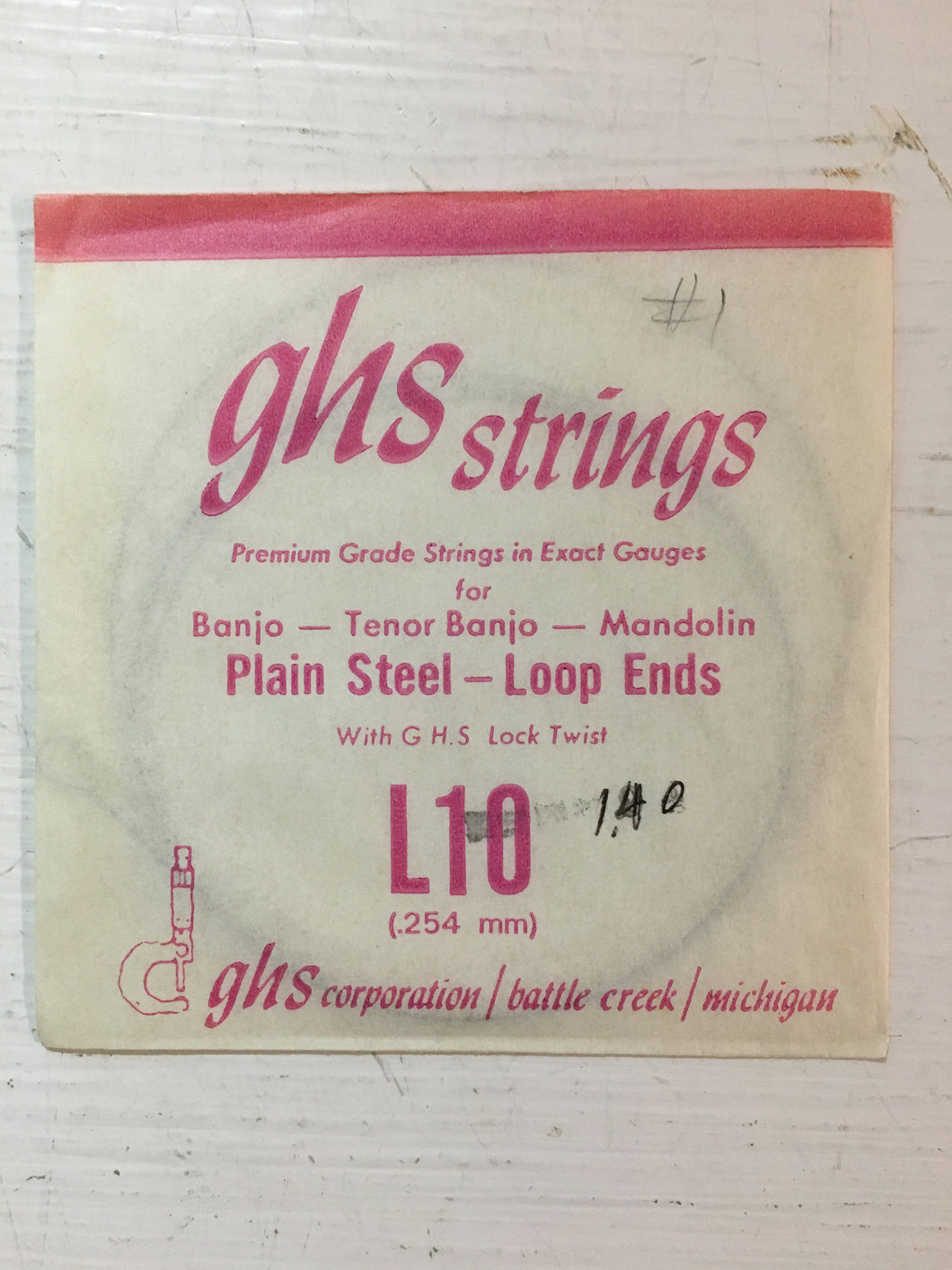Banjo Strings - GHS Strings L10 Plain Steel Loop Ends (.010)