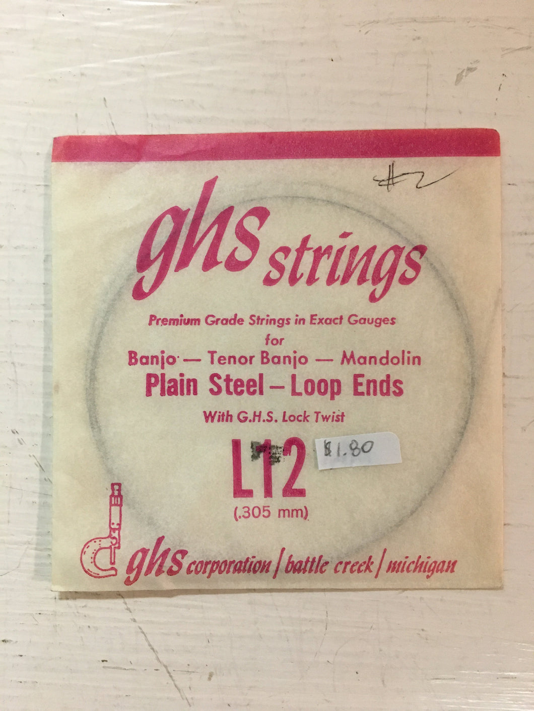 Banjo Strings - GHS Strings L12 Plain Steel Loop Ends (.012)